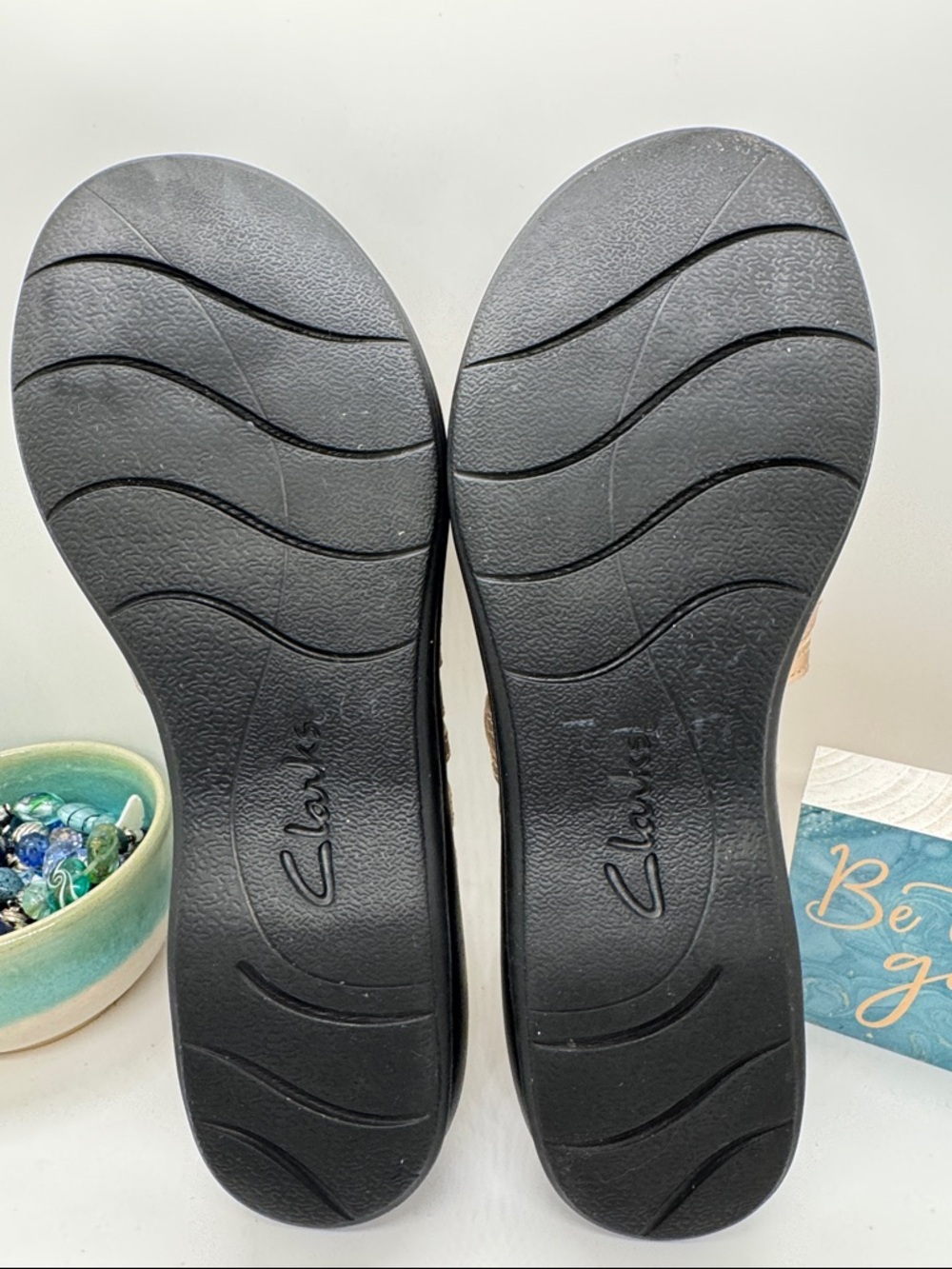 Clarks Gold / Rose Gold Braided Multi-Strap Slide Sandals - Picture 6 of 10